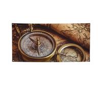 Bannière de bienvenue pour photographie - Boussole et carte du monde - Accessoires photo - Bannière pour clôture, anniversaire, jardin - Fournitures de fête - Décoration murale - 180 x 89 cm