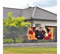 Bannière de bienvenue pour photographie de fête, arrière-plan photo, carlin, fleur, panneau de porte, bannière à suspendre, décoration murale, panneau de bienvenue, décoration de fête, petit