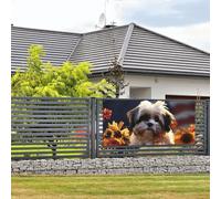 Bannière de bienvenue pour photographie de fête, arrière-plan photo, chien Shih Tzu et fleurs, panneau de porte à suspendre, bannière murale, décoration de porche de bienvenue, fournitures de