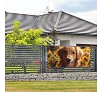 Bannière de bienvenue pour photographie de fête - Fond photo - Golden Retriever - Tournesol - Panneau de porte à suspendre - Décoration murale - Panneau de bienvenue - Décoration de fête - Petit