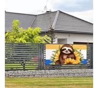Bannière de bienvenue pour photographie de fête - Fond photo - Paresseux assis sur un tournesol - Panneau de porte à suspendre - Décoration murale - Panneau de bienvenue - Décoration de fête - Petit