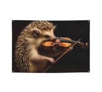 Bannière de bienvenue pour photographie - Drapeau de fête - Bannière d'arrière-plan - Hérisson - Musique - Violon - Accessoires photo pour clôture, anniversaire, jardin, fête - Décoration murale - 180