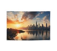 Bannière de bienvenue pour photographie - Drapeau de New York au coucher du soleil - Accessoires photo pour clôture, anniversaire, jardin, fête - Décoration murale - 180 x 120 cm