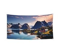 Bannière de bienvenue pour photographie - Drapeau des îles de Norvège - Accessoires photo - Bannière pour clôture, anniversaire, jardin, fête - Décoration murale - 177,8 x 88,9 cm