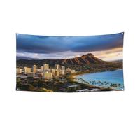 Bannière de bienvenue pour photographie - Horizon hawaïen - Tête de volcan - Accessoires photo pour clôture, fournitures de fête, décoration murale - 177,8 x 88,9 cm