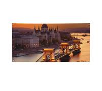Bannière de bienvenue pour photographie - Motif coucher de soleil à Budapest - Accessoires photo - Bannière pour clôture, anniversaire, jardin, fête, faveurs - Décoration murale - 119 x 61 cm