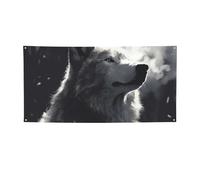Bannière de bienvenue pour photographie - Motif loup d'hiver - Accessoires photo - Bannière pour clôture, anniversaire, jardin - Fournitures de fête - Décoration murale - 180 x 89 cm