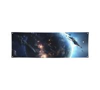 Bannière de bienvenue Terre et Lune - Décoration murale - 61 x 180 cm - Pour clôture, jardin, intérieur et extérieur