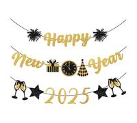 Bannière De Bonne Année - Décorations De Bonne Année 2025 | Décorations Du Nouvel An | Bannière Or Pailleté Du Nouvel An | Bannière Brillant Doré Paillettes | Bannière De Bonne Année