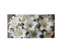Bannière de bouquet de lys blancs - Décoration de fête d'anniversaire - Photographie - Bannières et panneaux - Décoration murale - Fournitures de fête - 180 x 119 cm - Taille M