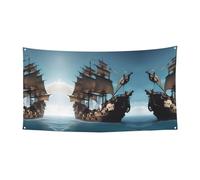 Bannière de cadeaux de vacances avec motif bateau pirate sympa, décoration à suspendre pour fête de Noël, Halloween, panneau de cour
