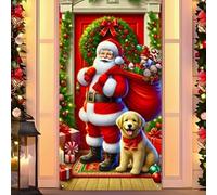 Bannière de cadre de porte Père Noël - Décoration en polyester « Merry Christmas & Happy New Year » - 177,8 x 89,9 cm - Convient pour les chambres et les portes - Bannière de porte « Happy Christmas