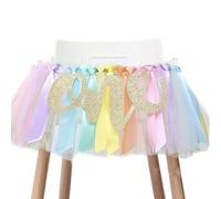 Bannière de chaise haute 1 pièce Nœuds de chaise à pompons Bannière de chaise Ruban tulle Housse de chaise Guirlande de chaise haute Ruban Bannière Arc Décoration de fête pour 1er anniversaire