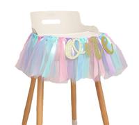 Bannière de chaise haute 1 pièce Nœuds de chaise à pompons Bannière de chaise Ruban tulle Housse de chaise Guirlande de chaise haute Ruban Bannière Arc Décoration de fête pour 1er anniversaire