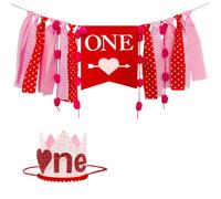 Bannière de chaise haute de Saint-Valentin, premier anniversaire, cœur rouge et rose, guirlande de chaise haute avec paillettes couronne de Saint-Valentin pour filles, petite chérie, fête