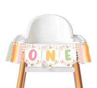 Bannière de chaise haute en forme de poule - Décoration colorée pour 1er anniversaire - Bannière florale arc-en-ciel avec pompons - Motif animal de la ferme - Décoration de fête pour premier