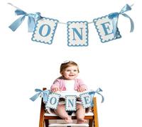 Bannière de chaise haute pour fille - Bannière pour 1er anniversaire de bébé fille - Tissu non toxique avec double nœuds en satin (bleu)