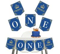 Bannière de chaise haute Royal Prince pour 1er anniversaire - Bannière de chaise haute - Bleu marine et doré pailleté - Décorations de premier anniversaire pour bébé garçon