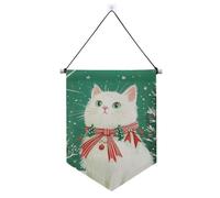 Bannière de chat de Noël blanche à suspendre avec tringle télescopique pour porte et décorations pour festival et jour spécial