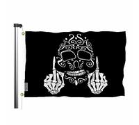 Bannière De Cour Crâne Squelette Doigt D'Honneur Noir Drapeaux Décoratifs D'Extérieur 100% Polyester Bannière Décorative Robustes Drapeau De Jardin Pour Procession Chambre Faire La Fête 90X150Cm