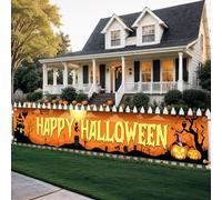 Bannière de cour d'Halloween orange et noire de 304,8 x 50,8 cm - Décoration extérieure pour Halloween et été