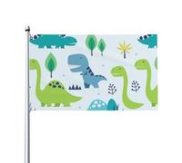 Bannière De Cour Dinosaure Vert Et Bleu De Dessin Animé Et Arbre Drapeau De Jardin Léger Drapeaux Décoratifs D'Extérieur Robustes Bannière Décorative Pour Patio Bar Club 90X150Cm