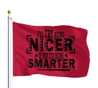 Bannière De Cour J'Essaierai D'Être Plus Gentil Si Tu Essaies D'Être Plus Intelligent. Bannière Décorative Couleurs Éclatantes Drapeau De Jardin Avec Œillets En Laiton Drapeaux D'Extérieur