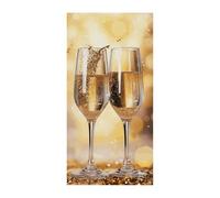 Bannière de couverture de porte avec deux verres de champagne - 90 x 180 cm - Bannières de fête saisonnières - Panneau de bienvenue - Décoration verticale à suspendre pour porche, entrée, jardin