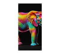 Bannière de couverture de porte avec éléphants colorés 90 x 180 cm - Bannières de fête saisonnières - Panneau de bienvenue vertical - Décoration de porte à suspendre pour porche, entrée, jardin