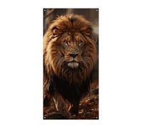 Bannière de couverture de porte avec image de lion 90 x 180 cm - Bannières de fête saisonnières - Panneau de bienvenue vertical - Décoration de porte à suspendre pour porche, entrée, jardin