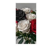 Bannière de couverture de porte avec roses noires, blanches et rouges - 90 x 180 cm - Bannières de fête saisonnières - Panneau de bienvenue - Décoration verticale à suspendre pour porche, entrée