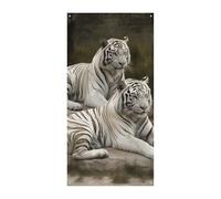 Bannière de couverture de porte avec tigres blancs 90 x 180 cm - Bannières de fête saisonnières - Panneau de bienvenue vertical - Décoration de porte à suspendre pour porche, entrée, jardin