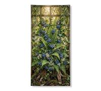Bannière de couverture de porte botanique vintage, fougères bleues et fleurs, décoration de porte d'entrée, fournitures de festival de printemps intérieur et extérieur, 91,4 x 183 cm