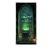 Bannière de couverture de porte chaudron hanté, décoration gothique effrayante d'Halloween, fournitures de festival sur le thème des sorcières d'intérieur et d'extérieur, 91,4 x 183 cm