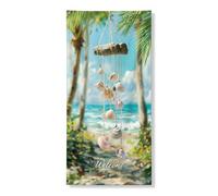 Bannière de couverture de porte de bienvenue en coquillages, décoration de paysage côtier tropical, décoration d'été nautique extérieure intérieure 91,4 x 183 cm