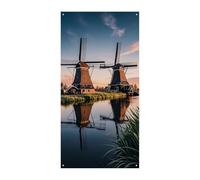 Bannière de couverture de porte de moulin à vent néerlandais 90 x 180 cm - Bannières de fête saisonnières - Panneau de bienvenue vertical - Décoration de porte à suspendre pour porche, entrée, jardin