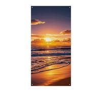 Bannière de couverture de porte de plage, coucher de soleil et vagues 90 x 180 cm, bannières de fête, panneau de bienvenue saisonnier, décoration verticale à suspendre pour porche, entrée, décoration