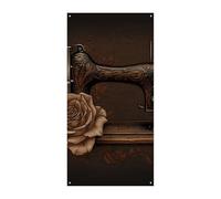 Bannière de couverture de porte de rose et de machine à coudre 90 x 180 cm - Bannières de fête saisonnières - Panneau de bienvenue - Décoration verticale à suspendre pour porche, entrée, jardin