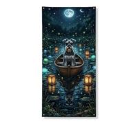 Bannière de couverture de porte de scène de chien au clair de lune, décoration d'eau nocturne enchantée, décoration d'intérieur ou d'extérieur saisonnière de la maison, 91,4 x 183 cm