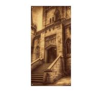 Bannière de couverture de porte en château médiéval vintage 90 x 180 cm - Bannières de fête saisonnières - Panneau de bienvenue vertical - Décoration de porte à suspendre pour porche, entrée, jardin