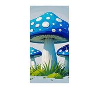 Bannière de couverture de porte en forme de champignon bleu de dessin animé 90 x 180 cm - Bannières de bienvenue saisonnières - Décoration verticale à suspendre pour porche, entrée, jardin