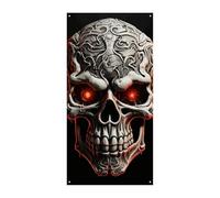 Bannière de couverture de porte en forme de crâne maléfique - Fournitures de décoration de fête - Bannière à suspendre - Bannières de fête pour vacances, anniversaire, jardin, pelouse