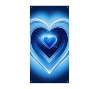 Bannière de couverture de porte en forme de cœur bleu 90 x 180 cm - Bannières de fête saisonnières - Panneau de bienvenue vertical - Décoration de porte à suspendre pour porche, entrée, jardin