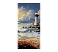 Bannière de couverture de porte en forme de phare de mer 90 x 180 cm - Bannières de bienvenue saisonnières - Décoration verticale à suspendre pour porche, entrée, jardin