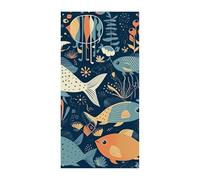 Bannière de couverture de porte en forme de poisson et de corail de dessin animé 90 x 180 cm - Bannières de fête saisonnières - Panneau de bienvenue vertical - Décoration de porte à suspendre pour