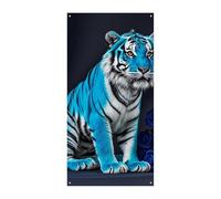 Bannière de couverture de porte en forme de tigre bleu rose 90 x 180 cm - Bannières de fête saisonnières - Panneau de bienvenue - Décoration verticale à suspendre pour porche, entrée, jardin