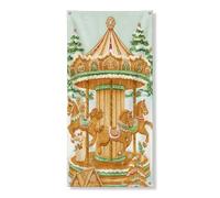 Bannière de couverture de porte fantaisie, carrousel vintage, chevaux en pain d'épices, décoration de porte d'entrée, fournitures de vacances d'hiver pour intérieur ou extérieur, 91,4 x 183 cm