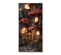 Bannière de couverture de porte fantaisie en forme de champignon, décoration de maison de conte de fées enchantée, art saisonnier de porte d'entrée d'automne, charmante décoration extérieure et
