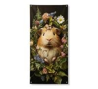 Bannière de couverture de porte florale de cochon d'Inde, portrait d'animaux botaniques fantaisie, décoration de jardin printanier, décoration intérieure et extérieure, 91,4 x 183 cm