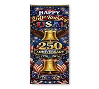 Bannière de couverture de porte « Happy 250th Anniversary », décoration patriotique festive étoilée pour fête de l'indépendance, 91,4 x 183 cm
